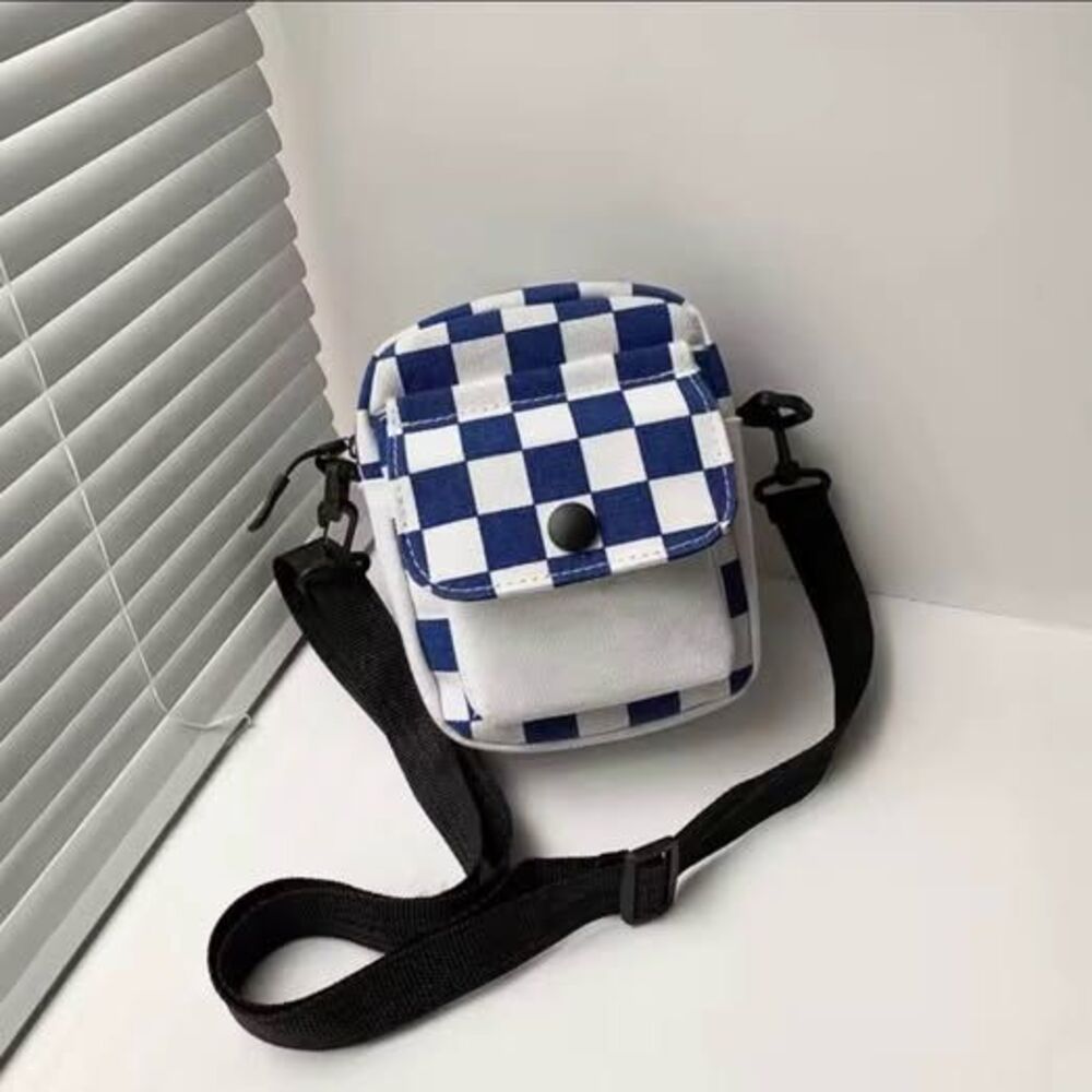 Blue Checker Pattern Crossbody Bag